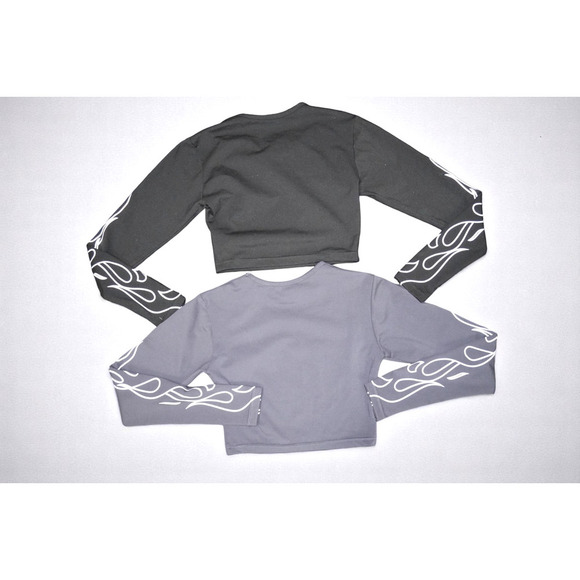 WOLVES Club Flame Sleeve Crop Top – Small – Black & Charcoal Gray – Limited - Picture 8 of 8